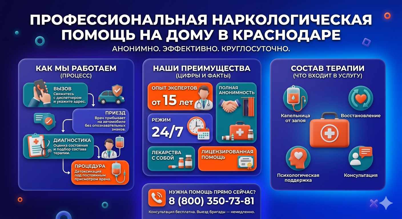 Инфографика о принципах лечения алкоголизма на дому в Осташкове: этапы вызова нарколога, преимущества анонимной детоксикации и состав медицинской помощи.